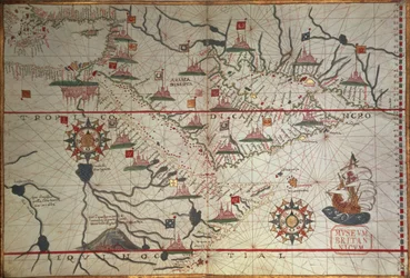 アラビアと東地中海の地図、ポルトランアトラスの一部、1650年頃（紙にペンとインク）