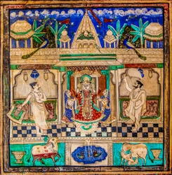 Virtuoso Fine PaintingsのあるChittra Sala Courtyard、Taragarh Fort、Bandi、Bandi、Rajasthan、インド、アジア（写真）