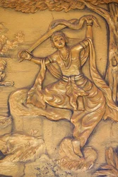 仏教寺院チュア・ティエップ・ロン。大剃髪、仏陀は剣で髪を切る。その後、王子の衣服を乞食の衣に着替えた。そして悟りを求める旅を始めた。タイニン。ベトナム