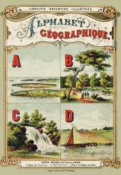 表紙：A:群島、B:ブローニュの森、C:滝、D:堤防 - Alphabet geographiqueからの抜粋。Guerin-Muller et Cie, editeurs, Paris.