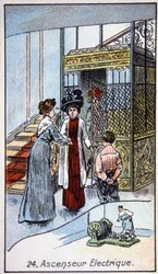電気式エレベーター、1910年頃（イラスト）