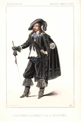 アレクサンドル・デュマ作『Les Mousquetaires』でシャルル1世を演じるフランス人俳優ルイ・ラクレソニエール（アンビギュ・コミック劇場