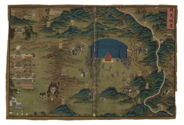 明の斉彬将軍に関する詔勅（絹に墨と彩色）