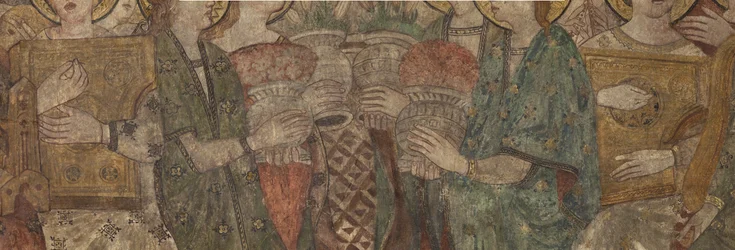 インテリア。北側の交差点。祭壇（Altar de las pinturas murales）。主礼拝堂のオリジナル。壁画（フレスコ画？）。詳細。14世紀末。