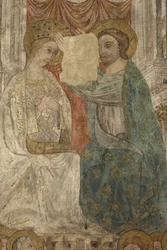 インテリア。北側の交差点。祭壇（Altar de las pinturas murales）。主礼拝堂のオリジナル。壁画（フレスコ画？）。詳細。14世紀末。