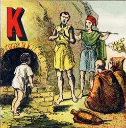 K：Kabylia。カビリアは、アフリカに位置する国です。それはKabylesによって居住されています - Alphabet geographiqueから抽出されたEngraving。Guerin-Muller et Cie, editeurs, Paris.