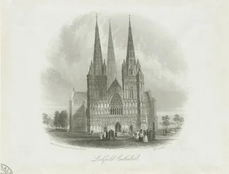 リッチフィールド大聖堂-西正面：鋼の彫刻、ND [c 1842]