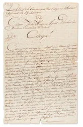 1798年9月8日、クラサオのウィンドワード諸島の事務局長のビクター・ヒューズ特別捜査官に宛てた「JbdCastro」と「DavidCohenHenriq」に署名された原稿の手紙（紙にインク）