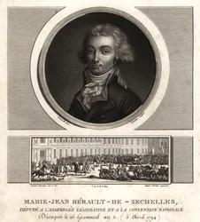 Marie-Jean Herault de Sechelles (1759-1794), フランスの裁判官、政治家、恐怖政治でギロチンにかけられる