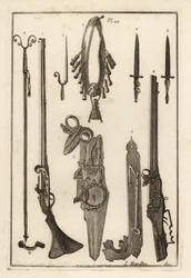 ロンドン塔のマッチロック・マスケット、ロックと銃剣1～3、銃剣4、マスケット・レストと銃剣5、マスケット・レスト6、バンデリアと火薬庫7、ホイール・ロック8,9、スパナ10