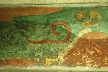 メキシコ、メキシコシティ、テオティワカン（紀元1世紀）、ジャガーの神殿、オウムのフレスコ画