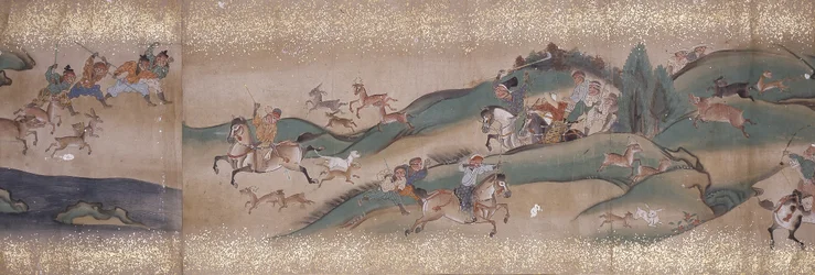 サル狩り（インク、色、紙）