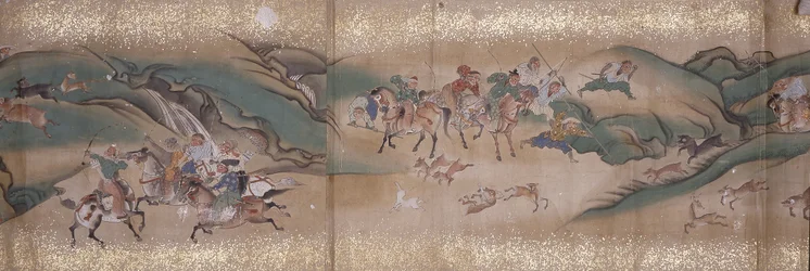 サル狩り（インク、色、紙）