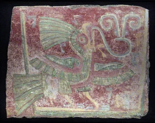 鳴き声のバーグラを伴うケツァールの壁画、初期クラシック時代、200〜600 AD