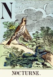 N：ノクターン-狩猟アルファベット、1890年頃（彫刻）