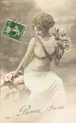 古い絵葉書/Happy year/Wish/Woman Belle Epoque