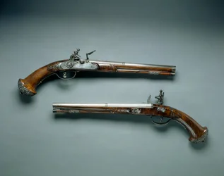 フリントロックピストルのペア、バレルメーカーLazarino Cominazzo、ロックメーカーGio Borgognone、c.1690-1700