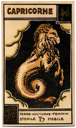 超常現象。 占星術。 山羊座（シーガット）。 占星術カード: Le Tarot Astrologique (Astrological Tarot)、Georges Muchery、フランス
