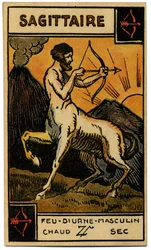 超常現象。 占星術。 射手座（射手）。 占星術カード: Le Tarot Astrologique (Astrological Tarot)、Georges Muchery、フランス