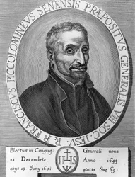 イタリアのイエズス会で1649年から1651年までイエズス会総長を務めたフランチェスコ・ピッコロミニ（1582-1651）の肖像、エングレーヴィング