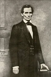 エイブラハム・リンカーン大統領（1809-1865）の肖像。マシュー・ブレイディによる写真の複製。