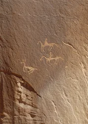 岩の彫刻、Ledge Ruin、Canyon de Chelly National Monument、米国アリゾナ州