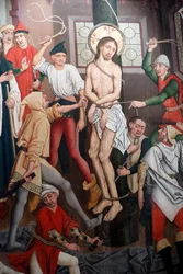 サン・ピエール・ル・ヴュー カトリック教会 受難のキリスト、鞭打ち刑 アンリ・ルッツェルマン作 15世紀 フランス・ストラスブール市(写真)