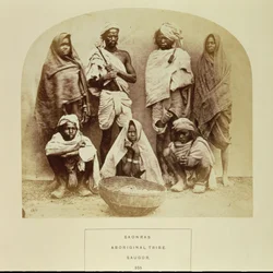 中央インド、サウゴールの先住民族「サオンラス」、No.355 「インドの顔」より1872年（セピア色の写真
