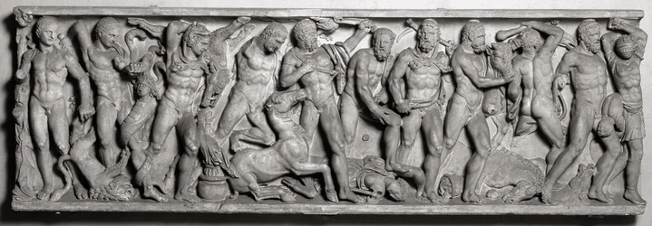 ヘラクレスの労苦を描いた石棺の側面 ローマ時代・2世紀（大理石製