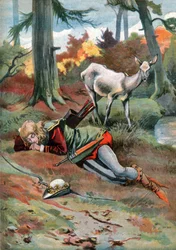 森の中のドウ。 (イラスト、1910年頃)
