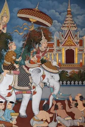 Buddhan elämä, seinä fresko, Wat Maniratanaramin luostari, Phnom Penh, 2022 (kuva)