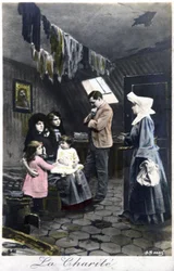 慈善：貧しい人々を訪問する修道女、1910年頃（絵葉書）