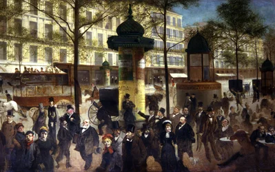 1900年頃、パリのイタリヤ大通りの群集（絵画）