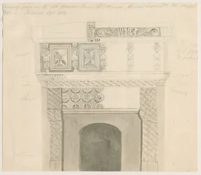 Tittensor-Manor Houseの煙突の部分：鉛筆とウォッシュの描画、1832年9月