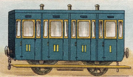 電車のワゴン。Alphabet de ma petite fille "に掲載されているエングレーヴィング。Bernardin-Bechet and Fils, bookseller-publishers, Paris, around 1895.壊れないアルバムをキャンバスにBibliotheque des Bebes.12ページ。読書法とイラスト入りのアベセダリーを収録したアルバム。D