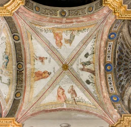 Transept south third west span, イサクはエクスハウにゲームを持ってくるように頼む, レベッカはエクスハウの服をヤコブに着せる, エクスハウと間違えられたヤコブはイサクに食べ物を与える, エサクはゲームを持って戻ってくる, イタリア、ロンバルディア州、クレモナのサンタ・マリア・アスンタ大聖堂、ドゥオモ (ph)