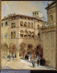 モデネの眺め。E.カッペッリによる水彩画。モデネ市民博物館。