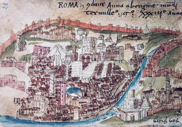 レオナルド・ベソッツオの地図を水彩で写したローマの景色（詳細）、イタリア