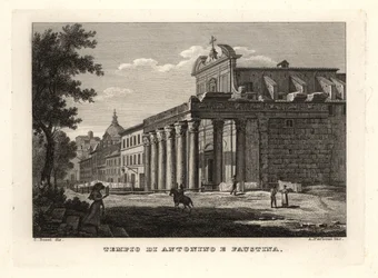 アントニヌスとファウスティーナの神殿（Tempio di Antonino e Faustina, Rome）の眺め