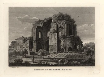 ローマ、ミネルバ・メディカ神殿（Tempio di Minerva Medica）またはニンファエウム（nymphaeum）の眺め