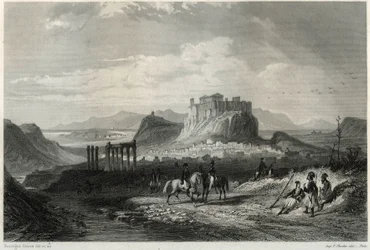 フランスのジャーナリストであり旅行家でもあったLouis Enault（1824-1900）の著書「Mediterranee」に掲載されている、アクロポリスを中心とした19世紀のアテネの街の風景。