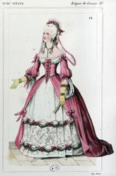 ポンパドゥール夫人が着ていたドレスを着る女性、1810年頃（エングレーヴィング）