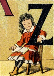 Z - 「ABCD des petites filles」から引用された彫刻です。Pellerin & Cie, imprimeur-editeur, Epinal , circa 1890.シリーズA。寸法 : 19 x 13,5 cm