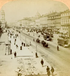 1897年、ロシアのサンクトペテルブルクの主要通り、ネフスキー大通り