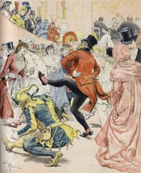 19世紀の仮装舞踏会。1893年1月の「日曜日の太陽」に掲載されたアドリアン・マリーのイラスト（ビアンケッティ・コレクション
