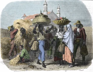 キューバの旅するパン売り 1870年の版画