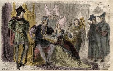 Agnes Sorel (1422-1450) at the court of Charles VII - Agnes Sorel a la cour de Charles VII - engraving in "Dictionnaire populaire illustrious" - 1864 - by Joseph Decembre and Edmond Allonier -.