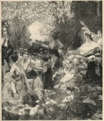 天照大神（太陽の女神）の彫刻 ポール・フランソワ・カンサック（1858-1929） - 1899年のエングレーヴィング