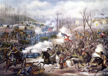 アメリカ南北戦争（1861年～1865年）。ピーリッジの戦いまたはエルクホルン・タバーンの戦い（アーカンソー州）1862年3月06日 - 08日。19世紀のエングレーヴィング。