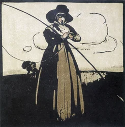 アングリング。釣り針を準備する女性 - カレンダー